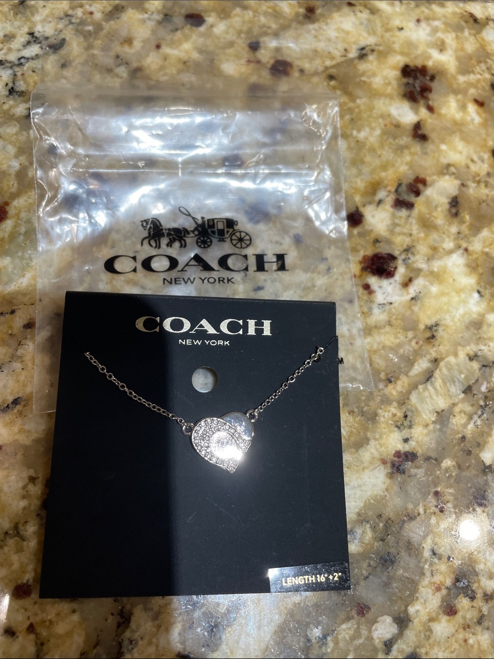COACH Silver-Tone Heart Necklace with Crystals